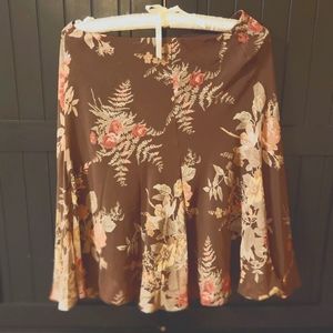 American Living Brown Floral Print Vintage Tea Length Skirt